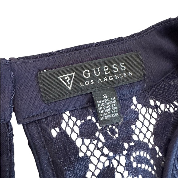 NWT GUESS Lace Sleeveless V-neck Lined Navy Blue Dress Size 8 - Picture 16 of 17